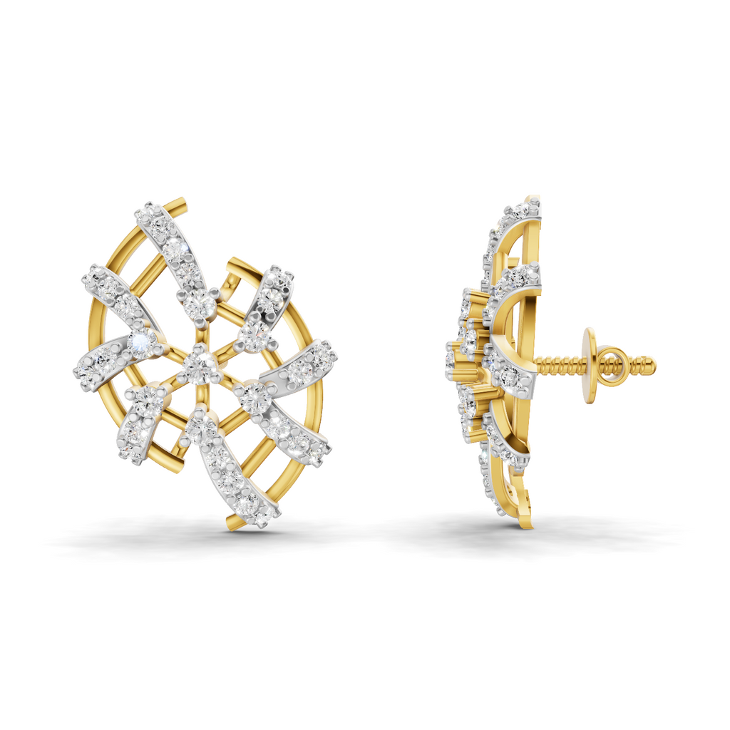 Lab Grown Diamond Earrings 0.59 Carat IGI Certified Round Shape F-G VS Quality| 925 Sterling Silver Gold Plated Plated Diamond Cluster Earrings