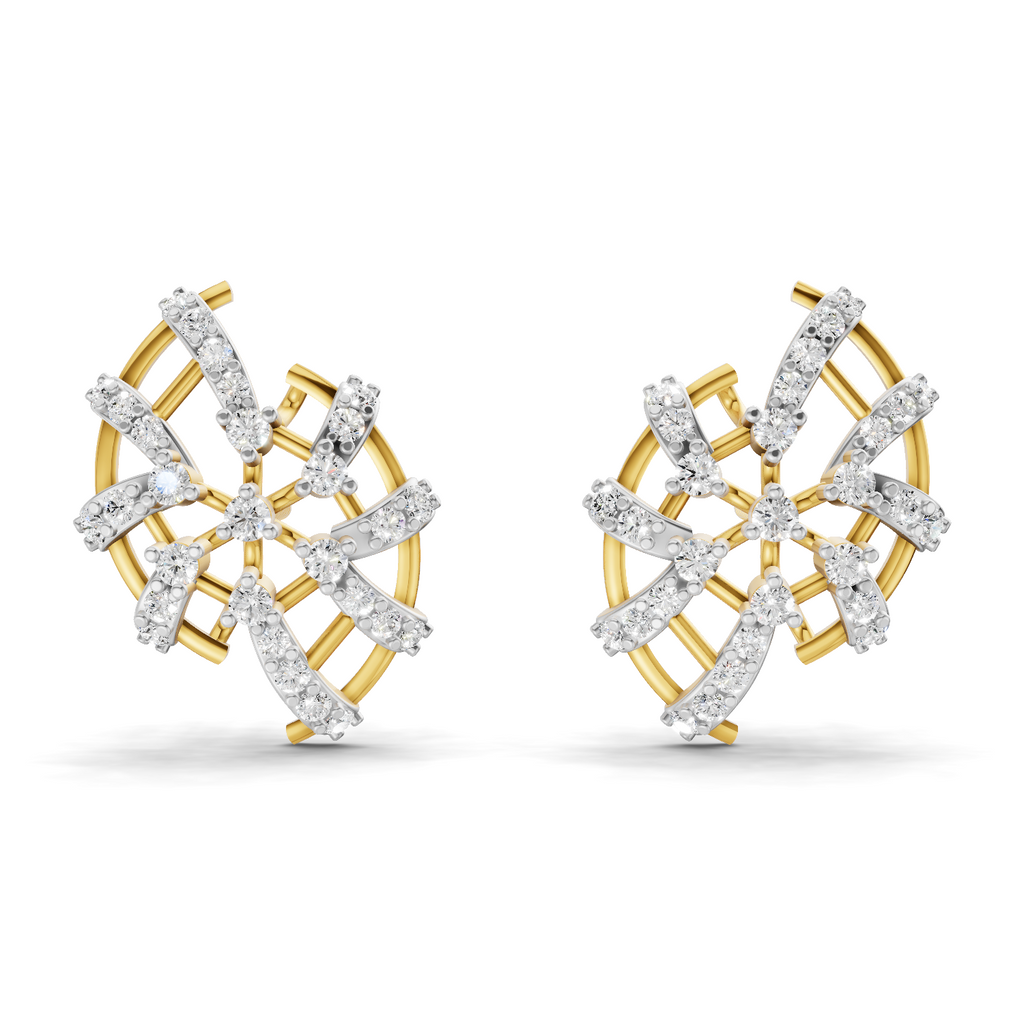 Lab Grown Diamond Earrings 0.59 Carat IGI Certified Round Shape F-G VS Quality| 925 Sterling Silver Gold Plated Plated Diamond Cluster Earrings