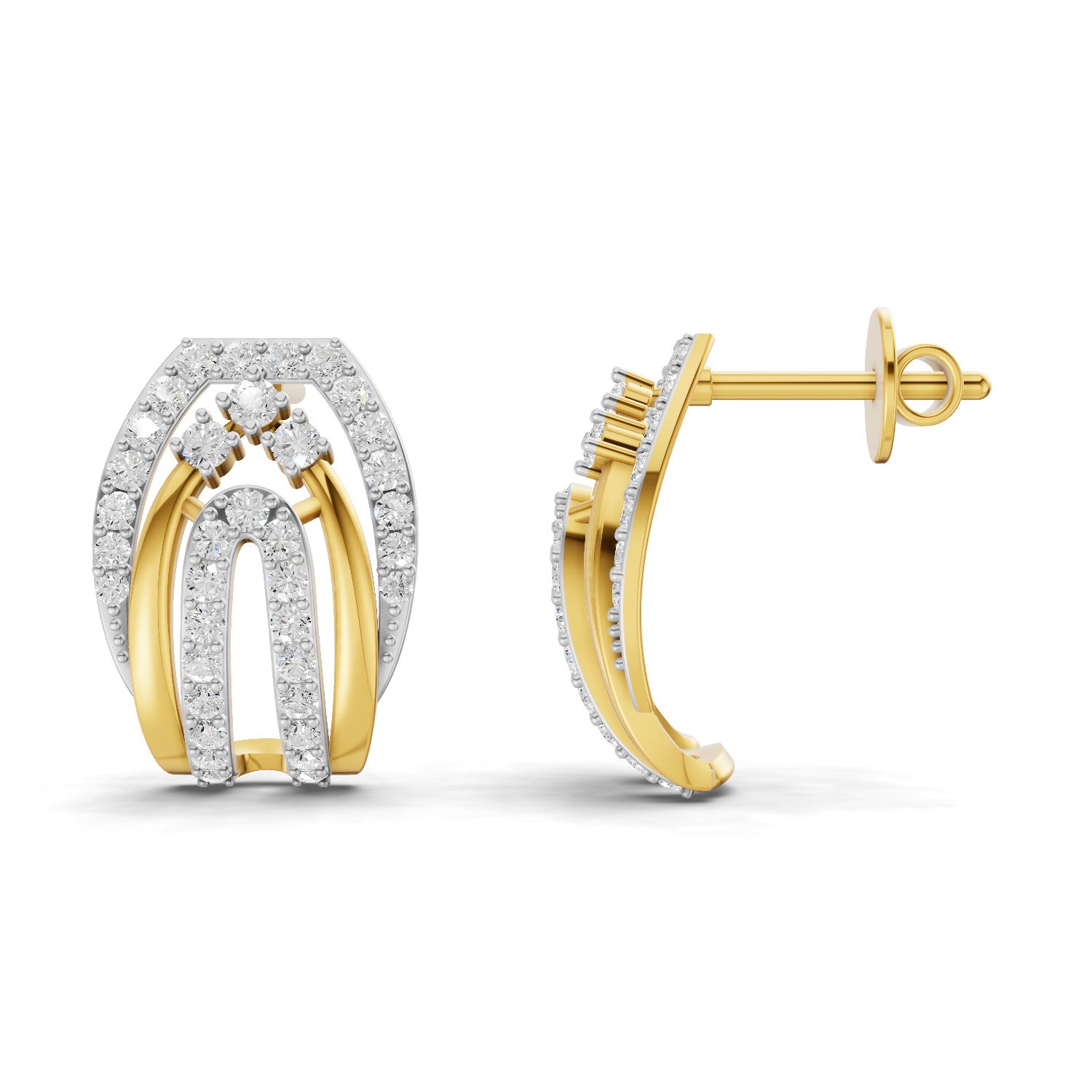 Lab Grown Diamond Earrings 0.74 Carat IGI Certified Round Shape F-G VS | 925 Sterling Silver Gold Plated Fashion Earrings