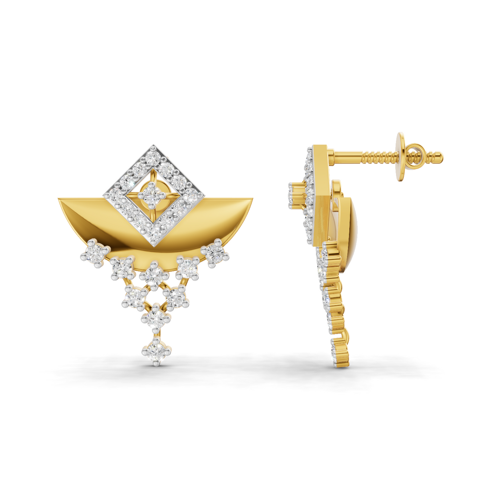 Lab Grown Diamond Earrings 1.4 Carat IGI Certified Round Shape 925 Sterling Silver Gold Plated Abstract Half-Moon Stud Earrings