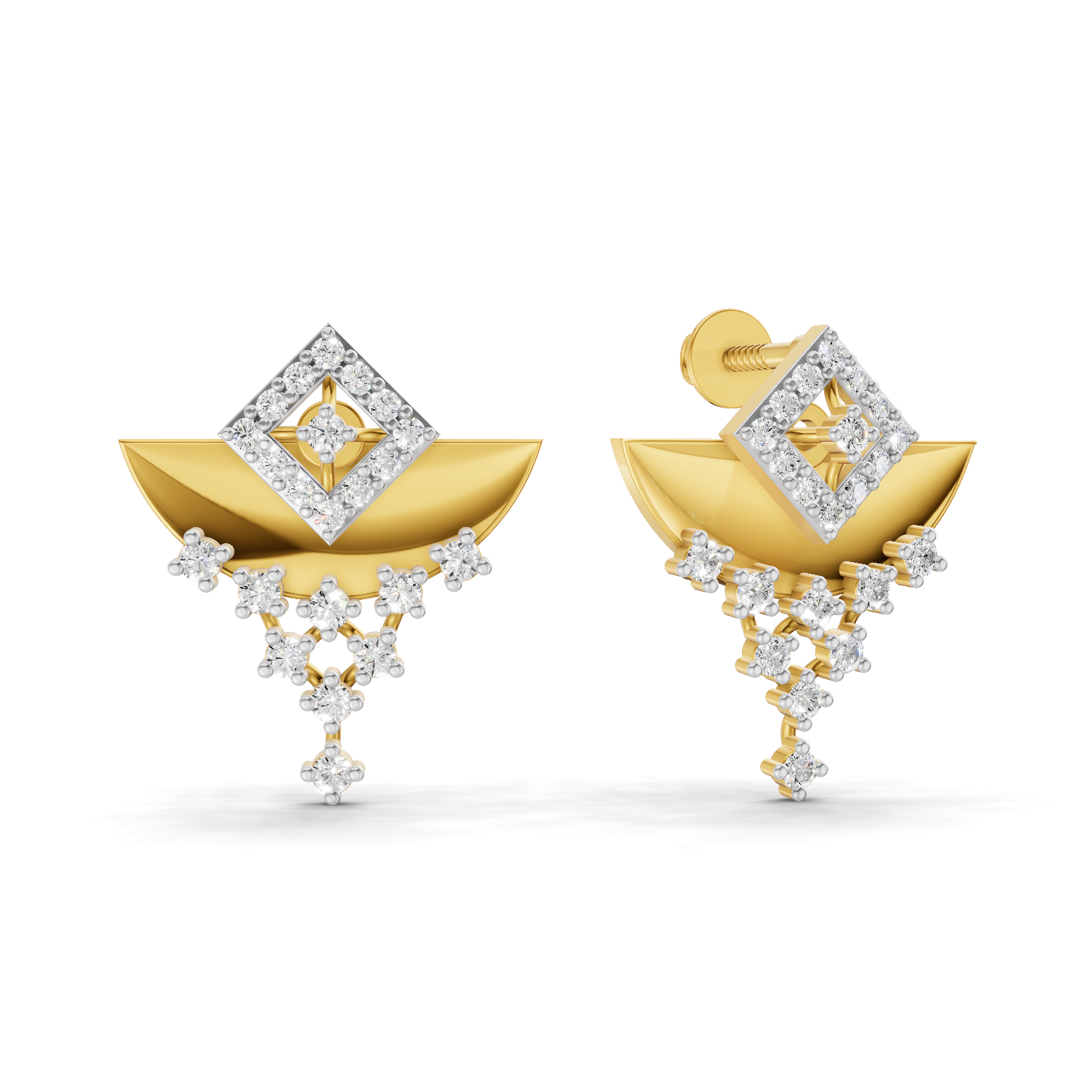 Lab Grown Diamond Earrings 1.4 Carat IGI Certified Round Shape 925 Sterling Silver Gold Plated Abstract Half-Moon Stud Earrings