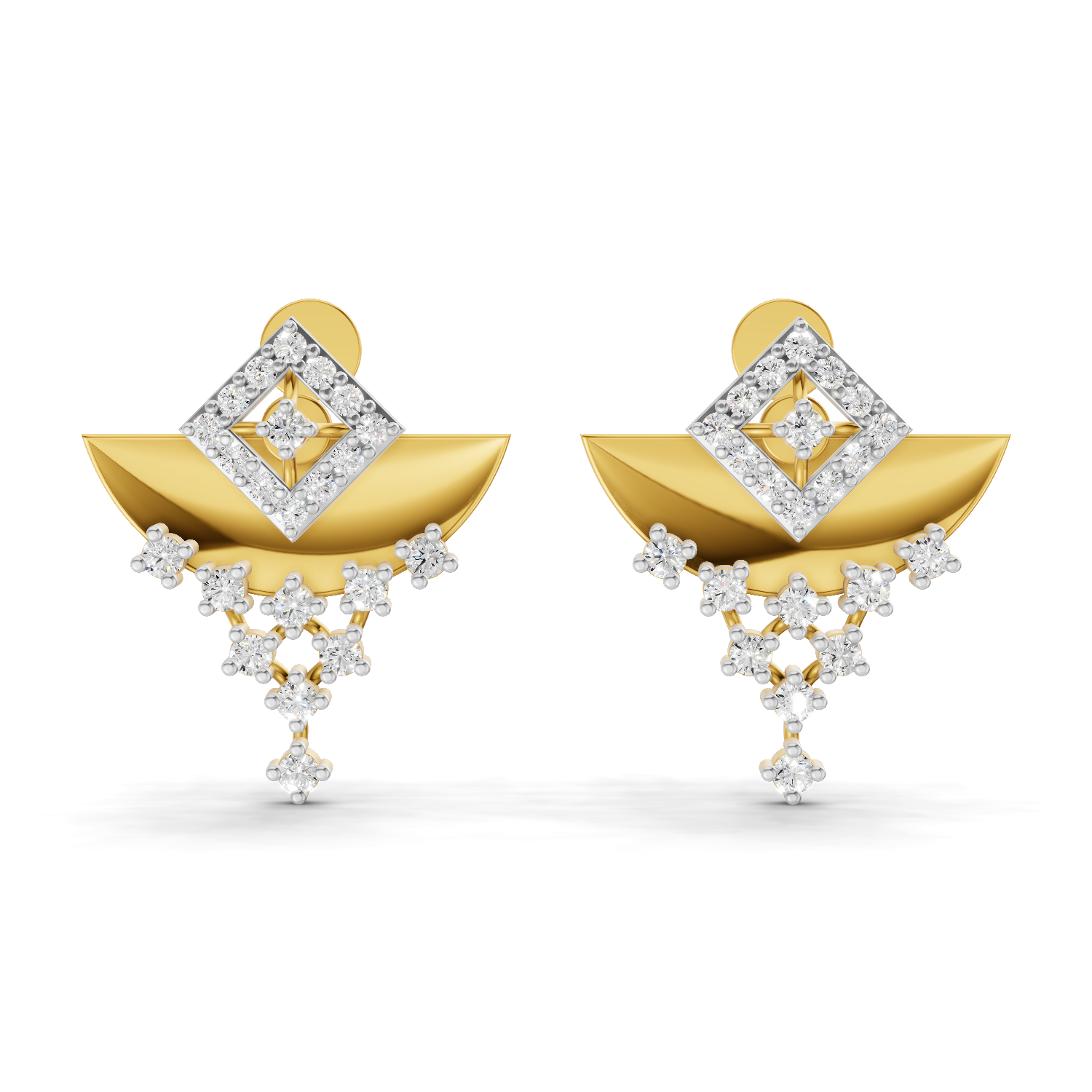 Lab Grown Diamond Earrings 1.4 Carat IGI Certified Round Shape 925 Sterling Silver Gold Plated Abstract Half-Moon Stud Earrings