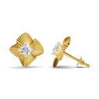 Lab Grown Diamond Earrings 0.49 Carat IGI Certified Round Shape 925 Sterling Silver Gold Plated Textured Sunburst Stud Earrings