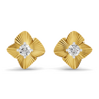 Lab Grown Diamond Earrings 0.49 Carat IGI Certified Round Shape 925 Sterling Silver Gold Plated Textured Sunburst Stud Earrings