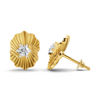 Lab Grown Diamond Earrings 0.49 Carat IGI Certified Round Shape F-G VS Quality| 925 Sterling Silver Gold Plated Ruffled Gold Diamond Stud Earrings