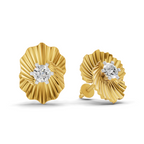 Lab Grown Diamond Earrings 0.49 Carat IGI Certified Round Shape F-G VS Quality| 925 Sterling Silver Gold Plated Ruffled Gold Diamond Stud Earrings