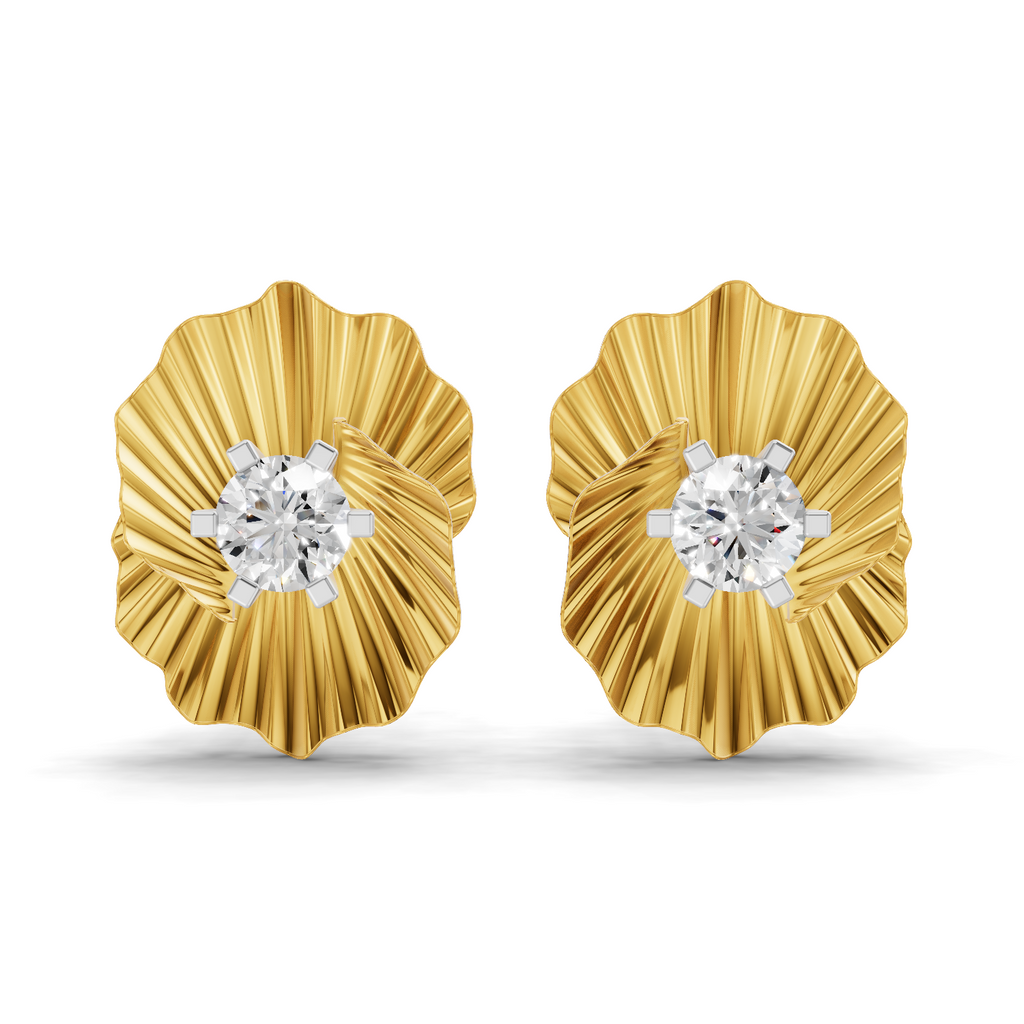 Lab Grown Diamond Earrings 0.49 Carat IGI Certified Round Shape F-G VS Quality| 925 Sterling Silver Gold Plated Ruffled Gold Diamond Stud Earrings