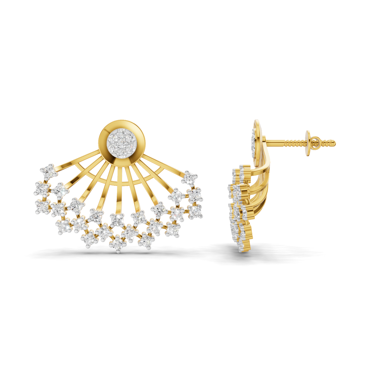 Lab Grown Diamond Earrings 1.04 Carat IGI Certified Round Shape 925 Sterling Silver Gold Plated Ear Fan Stud Earrings