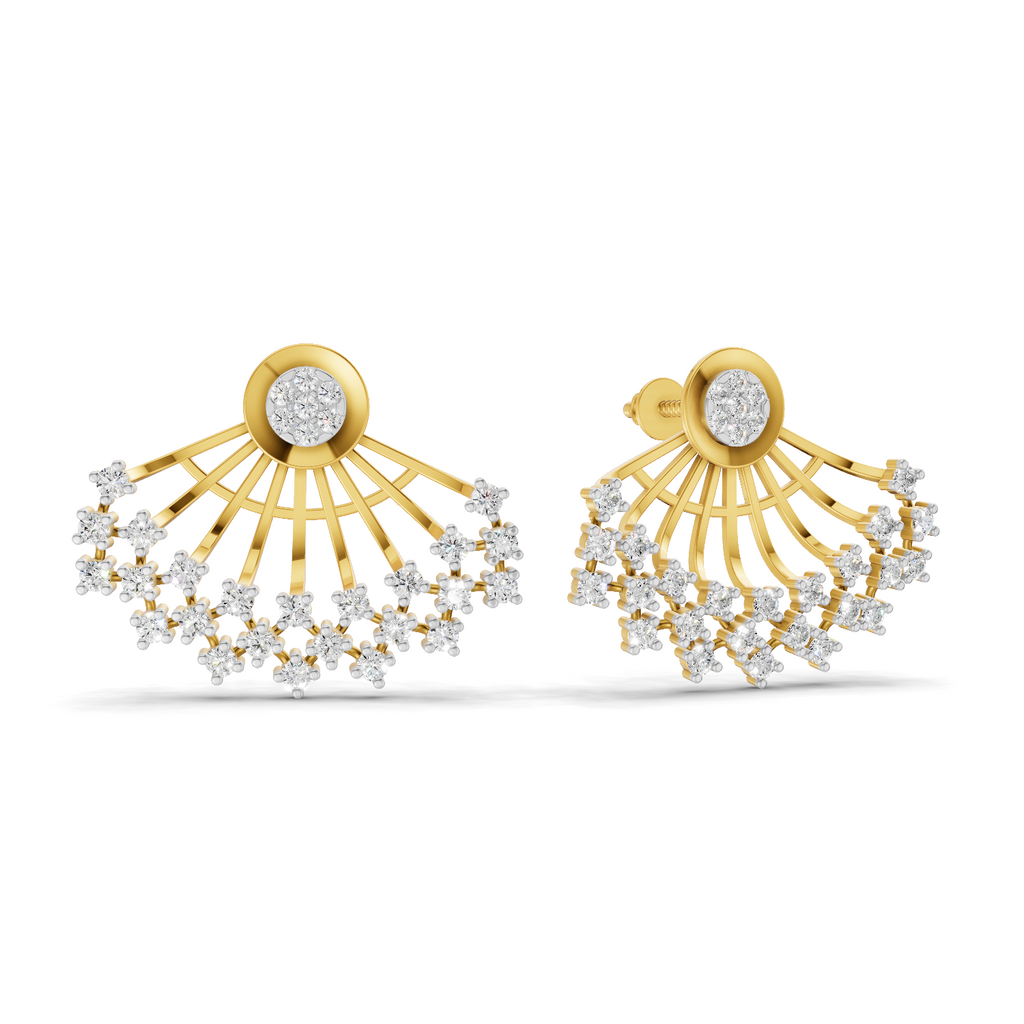 Lab Grown Diamond Earrings 1.04 Carat IGI Certified Round Shape 925 Sterling Silver Gold Plated Ear Fan Stud Earrings