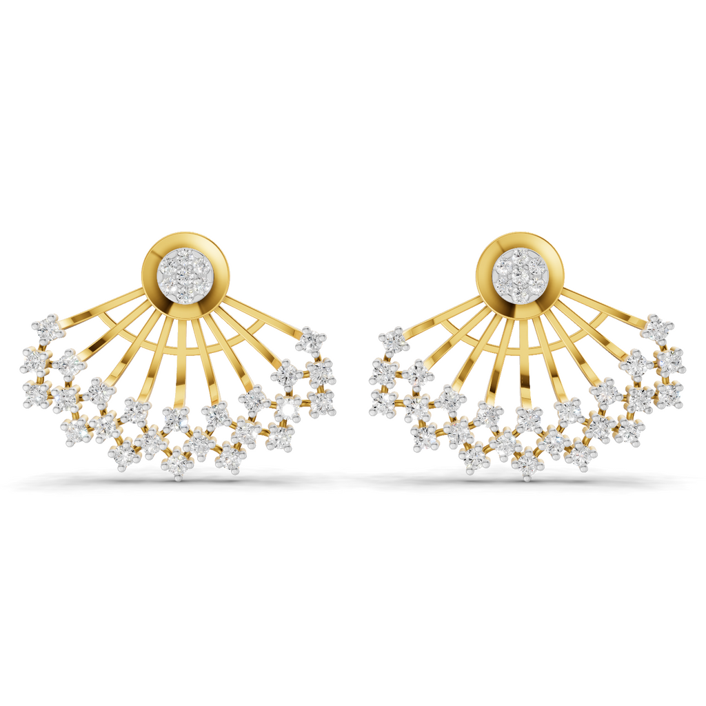 Lab Grown Diamond Earrings 1.04 Carat IGI Certified Round Shape 925 Sterling Silver Gold Plated Ear Fan Stud Earrings