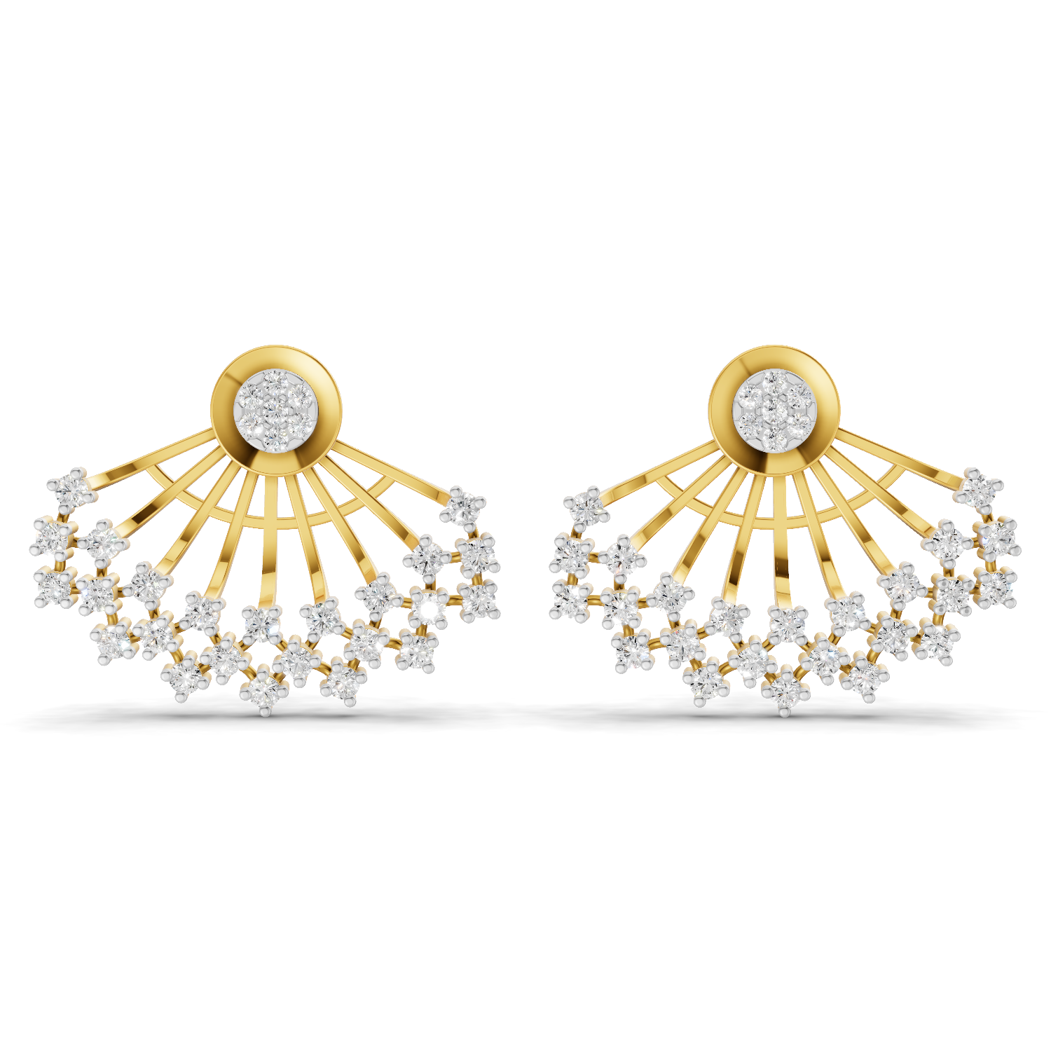 Lab Grown Diamond Earrings 1.04 Carat IGI Certified Round Shape 925 Sterling Silver Gold Plated Ear Fan Stud Earrings