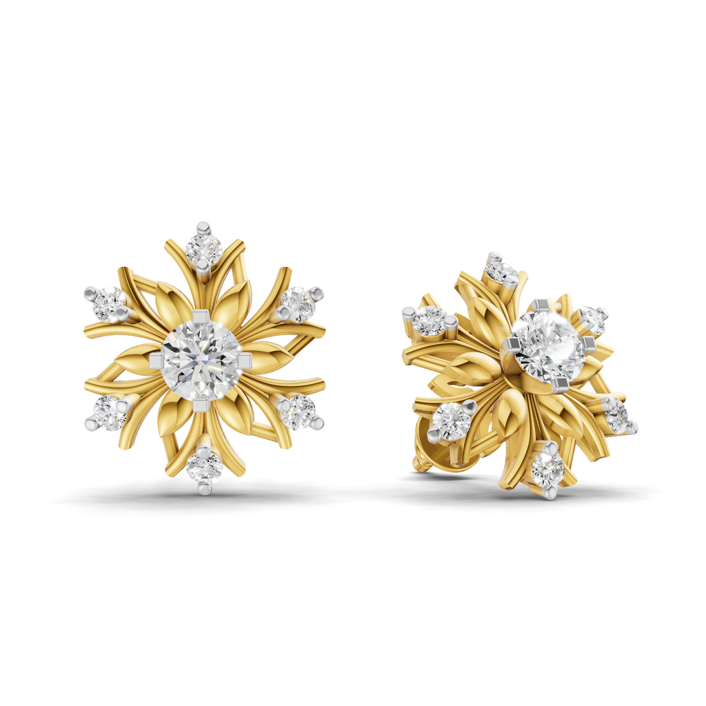 Lab Grown Diamond Earrings 0.66 Carat IGI Certified Round Shape 925 Sterling Silver Gold Plated Floral Grace Stud Earrings