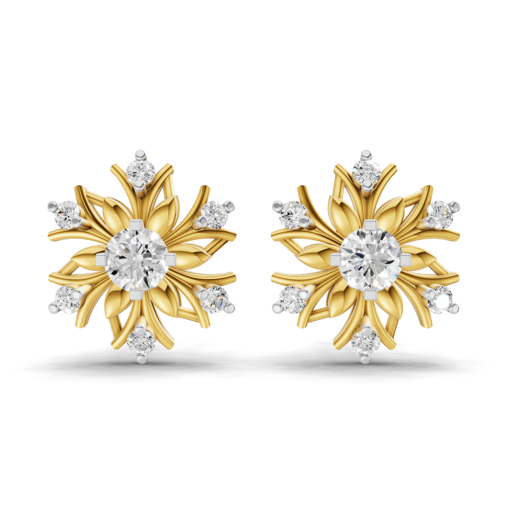 Lab Grown Diamond Earrings 0.66 Carat IGI Certified Round Shape 925 Sterling Silver Gold Plated Floral Grace Stud Earrings