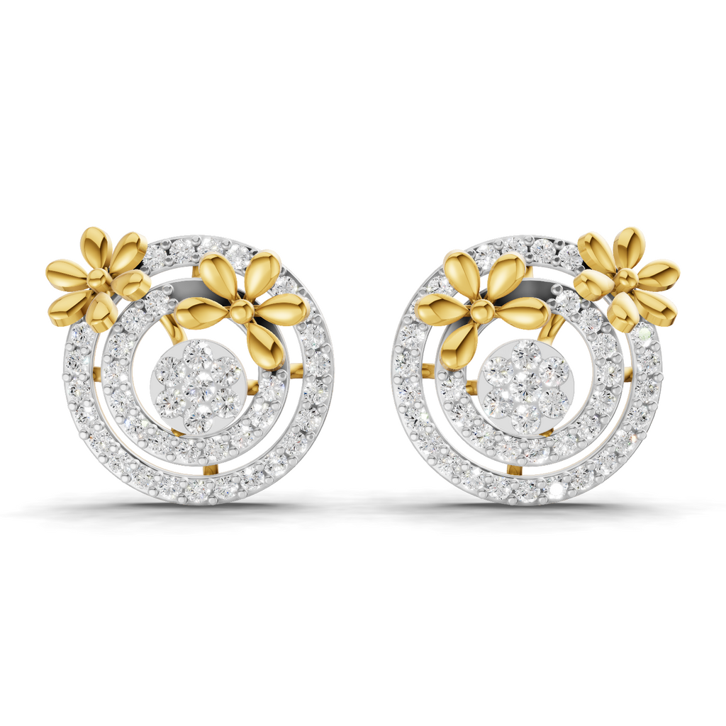 Lab Grown Diamond Earrings 1.04 Carat IGI Certified Round Shape F-G VS Quality | 925 Sterling Silver Gold Plated Floral and Circle Diamond Earrings