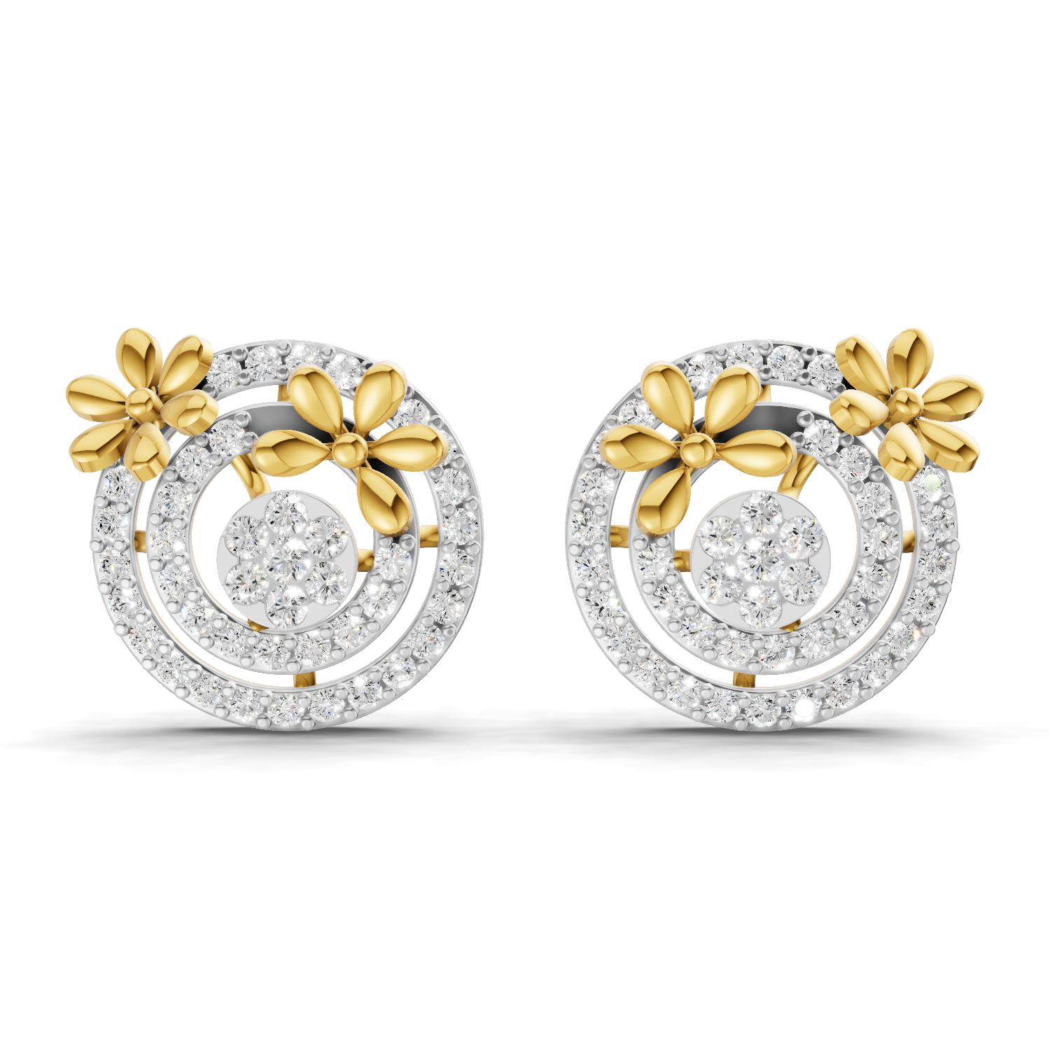 Lab Grown Diamond Earrings 1.04 Carat IGI Certified Round Shape F-G VS Quality | 925 Sterling Silver Gold Plated Floral and Circle Diamond Earrings