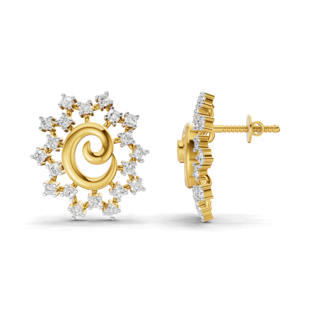 Lab Grown Diamond Earrings 0.56 Carat IGI Certified Round Shape 925 Sterling Silver Gold Plated Leaf and Ball Earrings