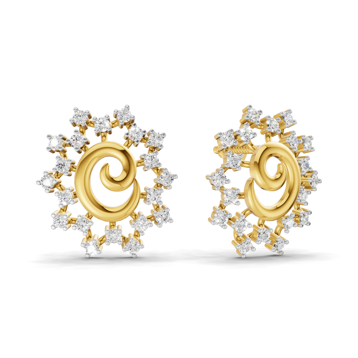 Lab Grown Diamond Earrings 0.56 Carat IGI Certified Round Shape 925 Sterling Silver Gold Plated Leaf and Ball Earrings