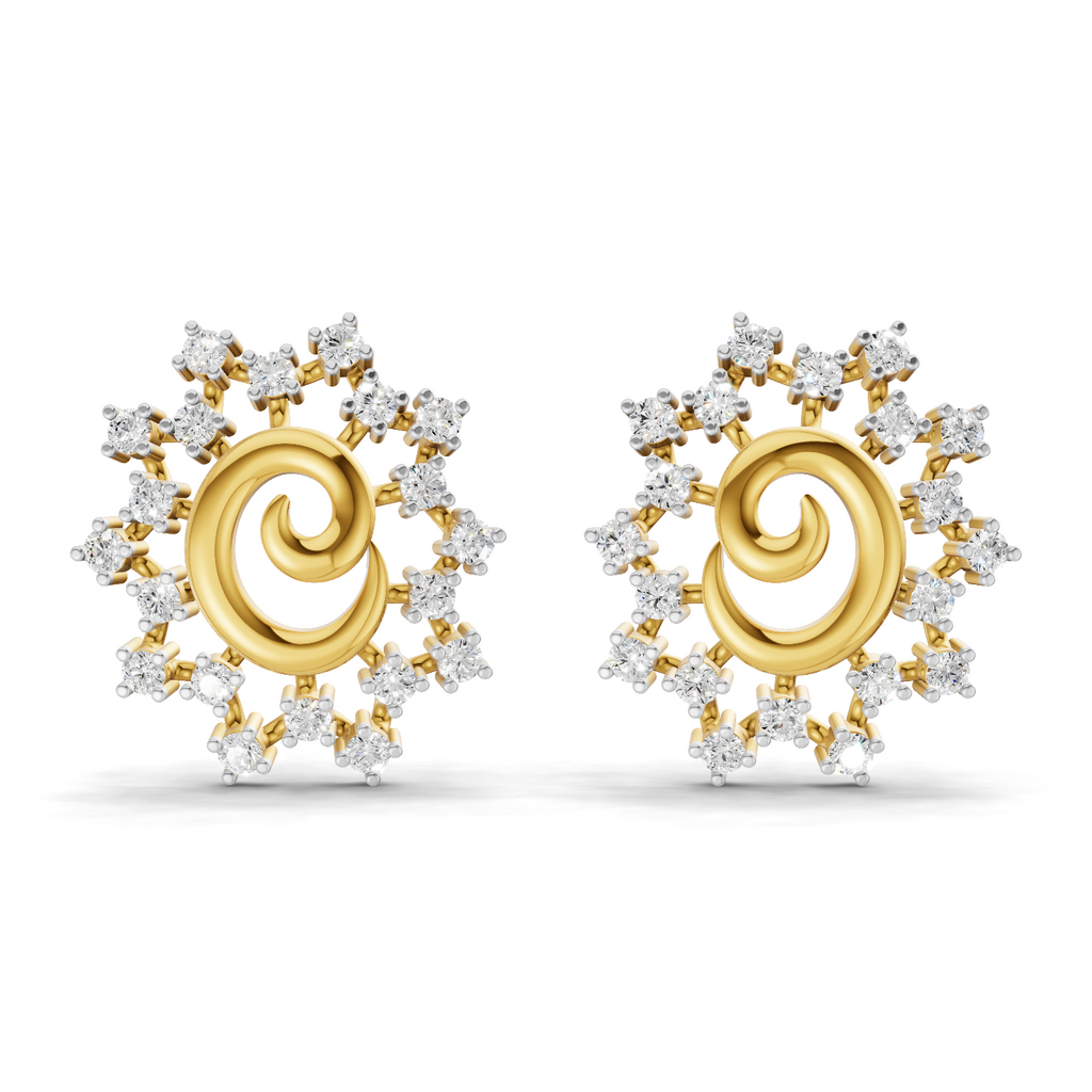 Lab Grown Diamond Earrings 0.56 Carat IGI Certified Round Shape 925 Sterling Silver Gold Plated Leaf and Ball Earrings