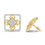 Lab Grown Diamond Earrings 0.89 Carat IGI Certified Round Shape F-G VS Quality | 925 Sterling Silver Gold Plated Square Diamond Studs Earrings