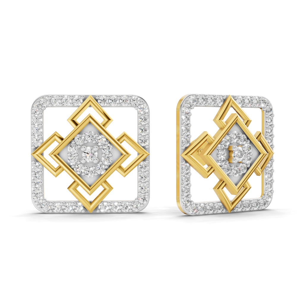 Lab Grown Diamond Earrings 0.89 Carat IGI Certified Round Shape F-G VS Quality | 925 Sterling Silver Gold Plated Square Diamond Studs Earrings
