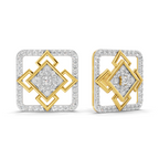 Lab Grown Diamond Earrings 0.89 Carat IGI Certified Round Shape F-G VS Quality | 925 Sterling Silver Gold Plated Square Diamond Studs Earrings