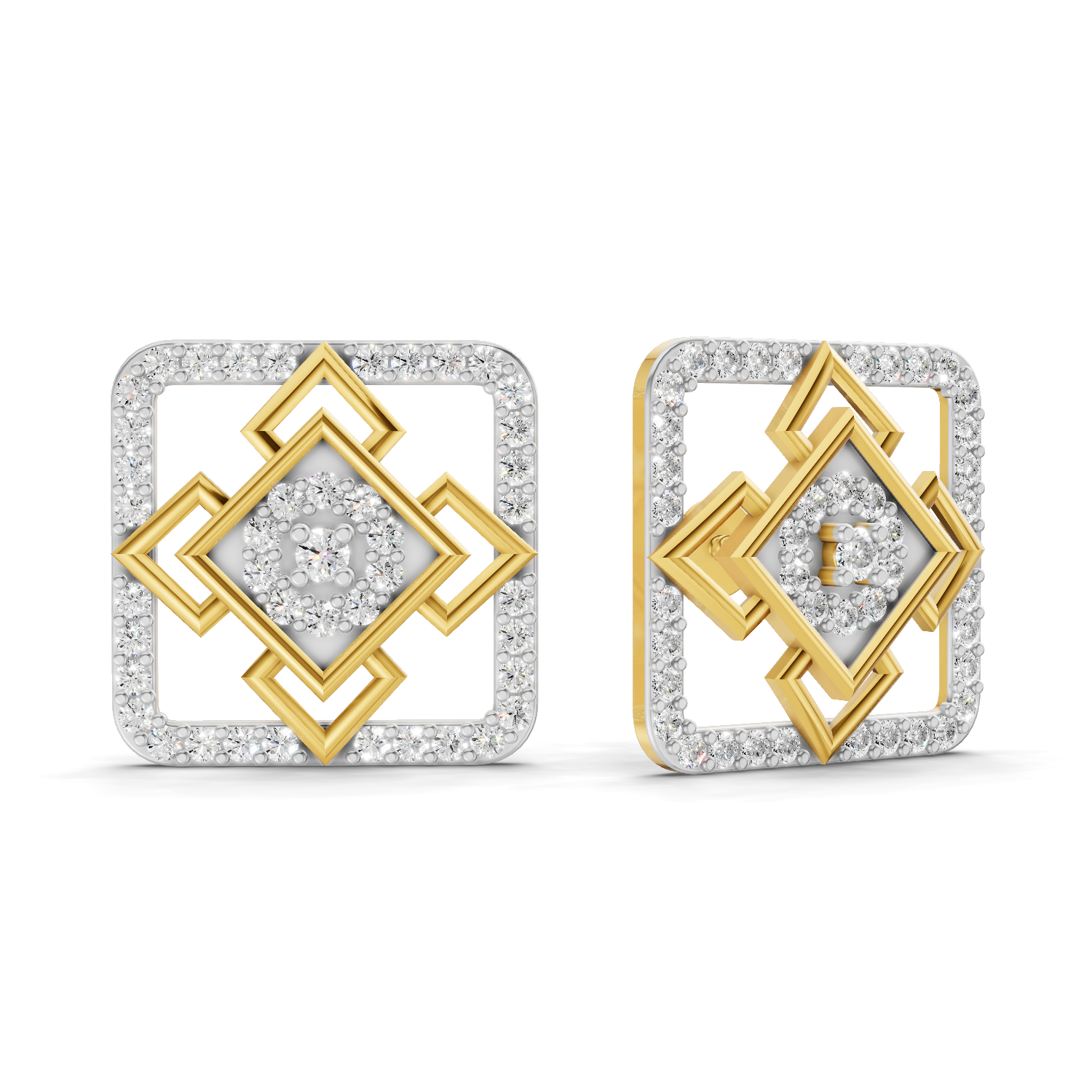Lab Grown Diamond Earrings 0.89 Carat IGI Certified Round Shape F-G VS Quality | 925 Sterling Silver Gold Plated Square Diamond Studs Earrings
