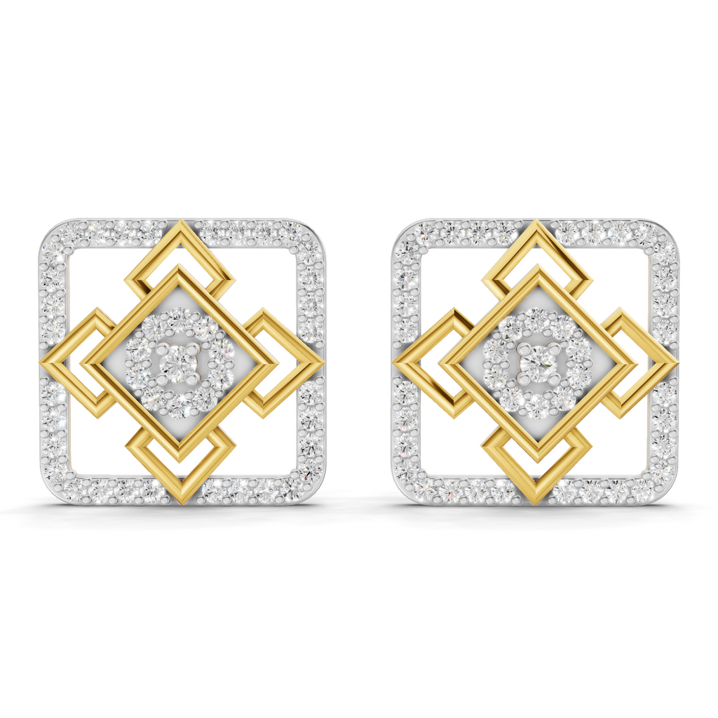 Lab Grown Diamond Earrings 0.89 Carat IGI Certified Round Shape F-G VS Quality | 925 Sterling Silver Gold Plated Square Diamond Studs Earrings