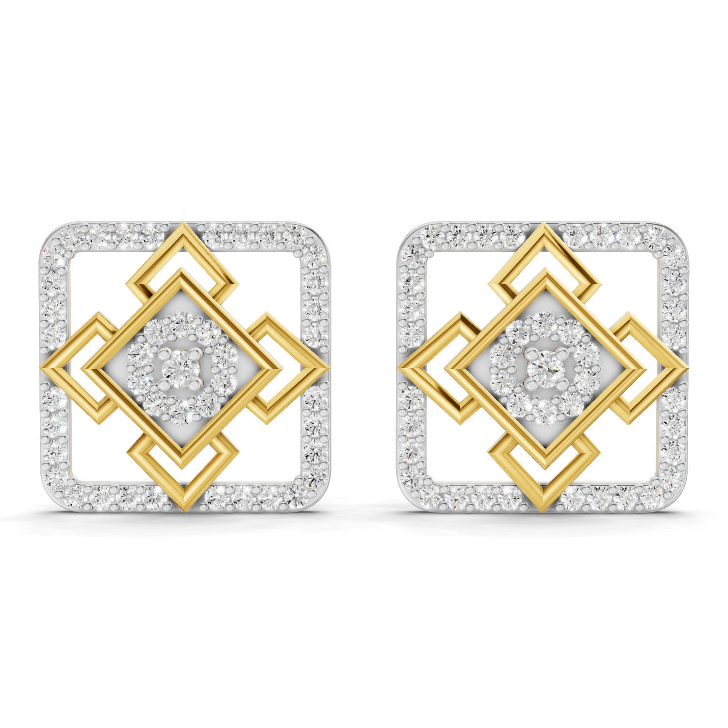 Lab Grown Diamond Earrings 0.89 Carat IGI Certified Round Shape F-G VS Quality | 925 Sterling Silver Gold Plated Square Diamond Studs Earrings