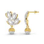 Lab Grown Diamond Earrings 1.62 Carat IGI Certified Round Shape 925 Sterling Silver Gold Plated Leaf and Ball Earrings