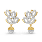 Lab Grown Diamond Earrings 1.62 Carat IGI Certified Round Shape 925 Sterling Silver Gold Plated Leaf and Ball Earrings