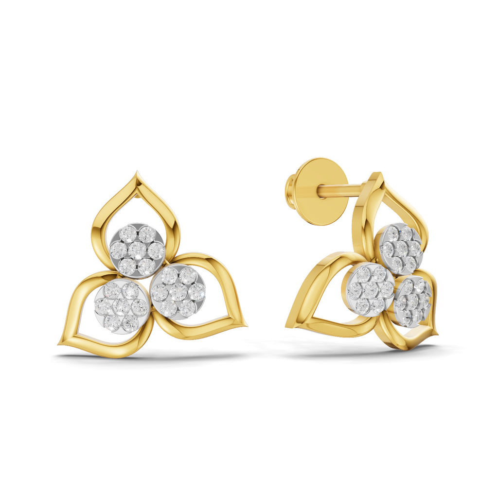 Lab Grown Diamond Earrings 0.31 Carat IGI Certified Round Shape F-G VS | 925 Sterling Silver Gold Plated Floral Cluster Stud Earrings