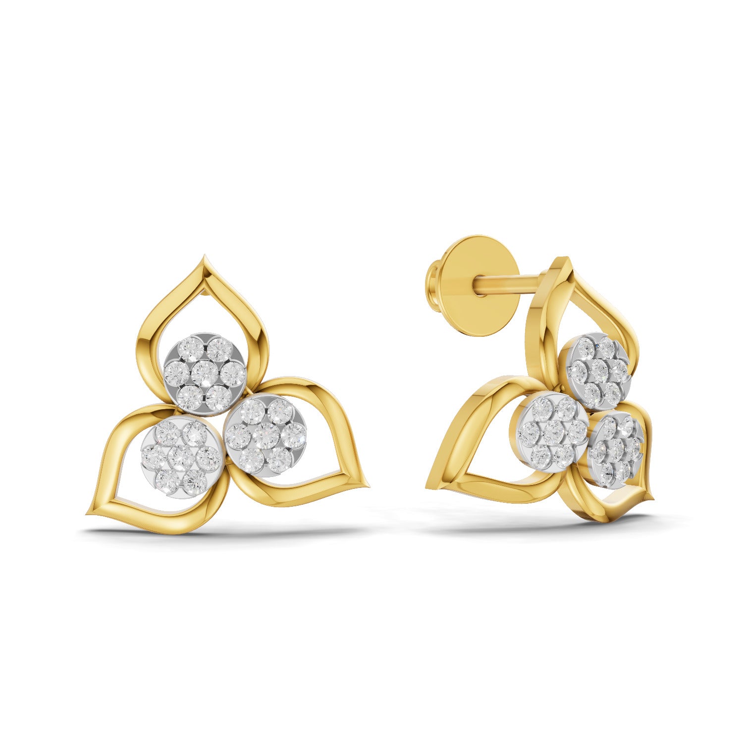 Lab Grown Diamond Earrings 0.31 Carat IGI Certified Round Shape F-G VS | 925 Sterling Silver Gold Plated Floral Cluster Stud Earrings