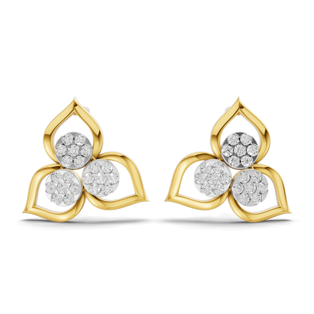 Lab Grown Diamond Earrings 0.31 Carat IGI Certified Round Shape F-G VS | 925 Sterling Silver Gold Plated Floral Cluster Stud Earrings
