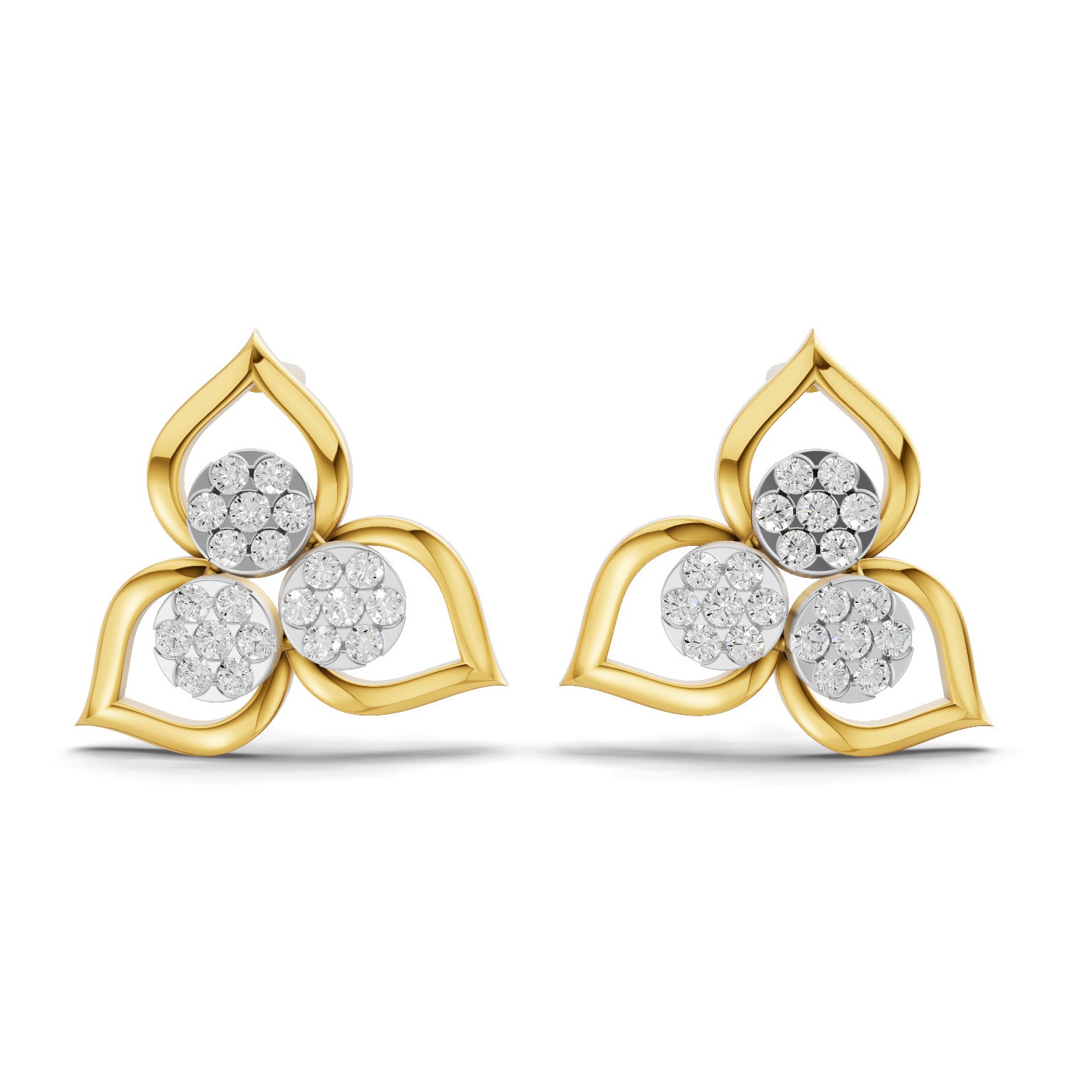 Lab Grown Diamond Earrings 0.31 Carat IGI Certified Round Shape F-G VS | 925 Sterling Silver Gold Plated Floral Cluster Stud Earrings