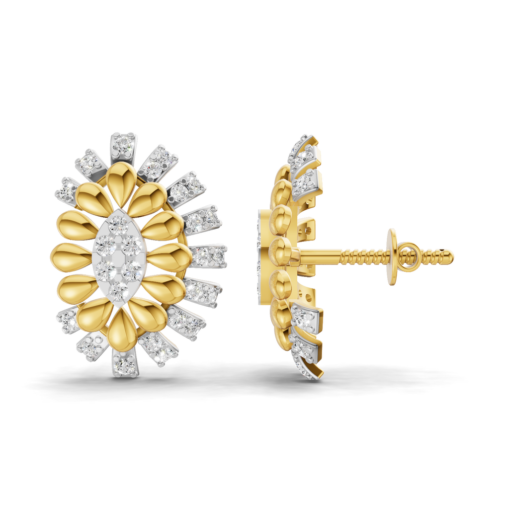Lab Grown Diamond Earrings 0.44 Carat IGI Certified Round Shape 925 Sterling Silver Gold Plated Two-Tone Floral Cluster Stud Earrings
