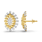 Lab Grown Diamond Earrings 0.44 Carat IGI Certified Round Shape 925 Sterling Silver Gold Plated Two-Tone Floral Cluster Stud Earrings