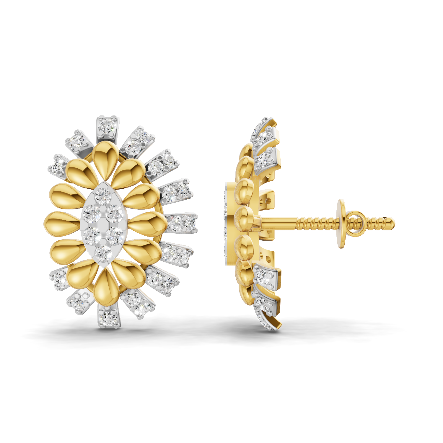 Lab Grown Diamond Earrings 0.44 Carat IGI Certified Round Shape 925 Sterling Silver Gold Plated Two-Tone Floral Cluster Stud Earrings