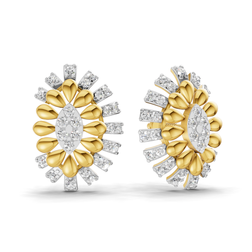 Lab Grown Diamond Earrings 0.44 Carat IGI Certified Round Shape 925 Sterling Silver Gold Plated Two-Tone Floral Cluster Stud Earrings