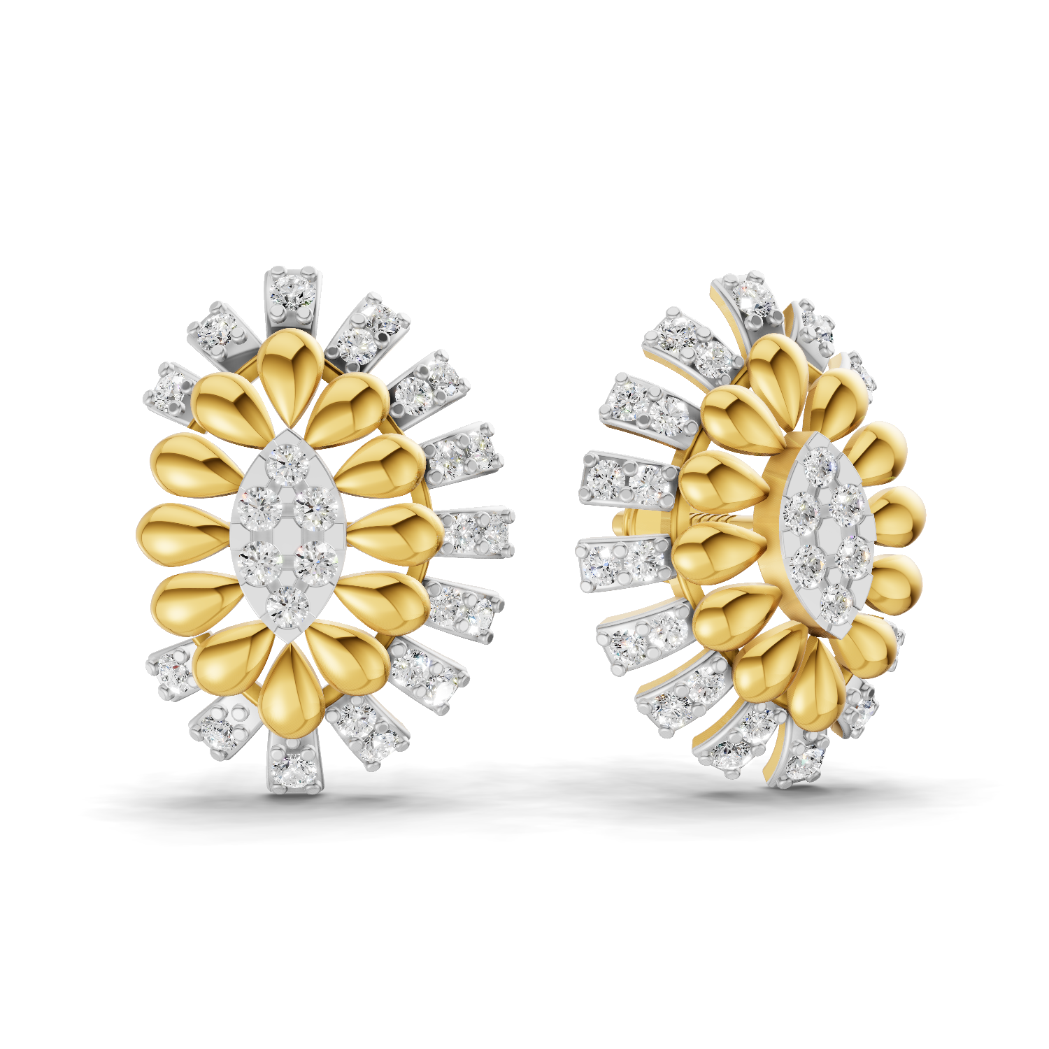 Lab Grown Diamond Earrings 0.44 Carat IGI Certified Round Shape 925 Sterling Silver Gold Plated Two-Tone Floral Cluster Stud Earrings