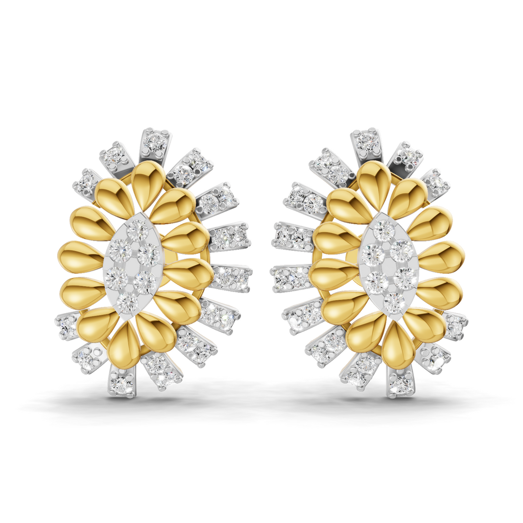 Lab Grown Diamond Earrings 0.44 Carat IGI Certified Round Shape 925 Sterling Silver Gold Plated Two-Tone Floral Cluster Stud Earrings