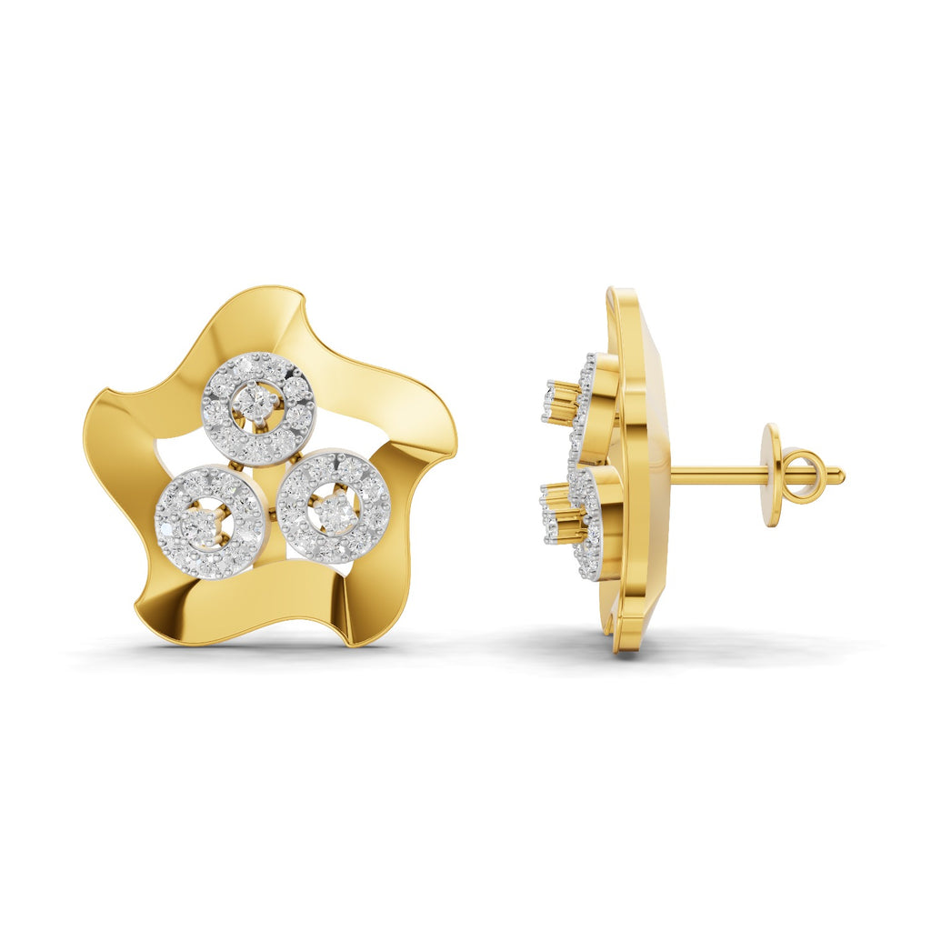 Lab Grown Diamond Earrings 0.61 Carat IGI Certified Round Shape F-G VS | 925 Sterling Silver Gold Plated Star Earrings