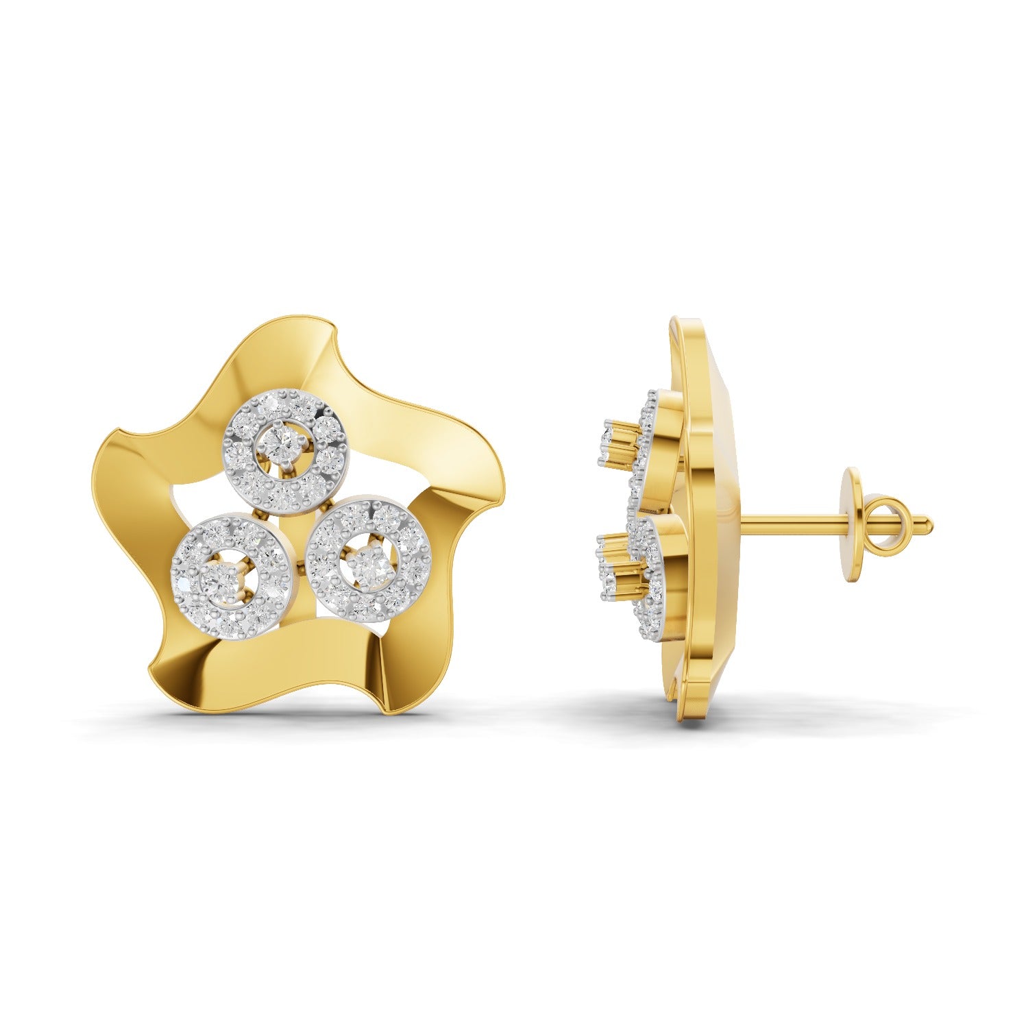Lab Grown Diamond Earrings 0.61 Carat IGI Certified Round Shape F-G VS | 925 Sterling Silver Gold Plated Star Earrings