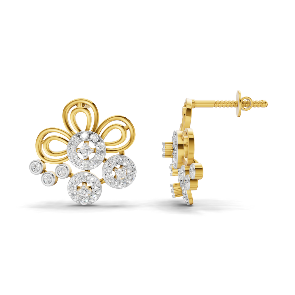 Lab Grown Diamond Earrings 0.62 Carat IGI Certified Round Shape F-G VS Quality| 925 Sterling Silver Gold Plated Diamond Cluster Earrings