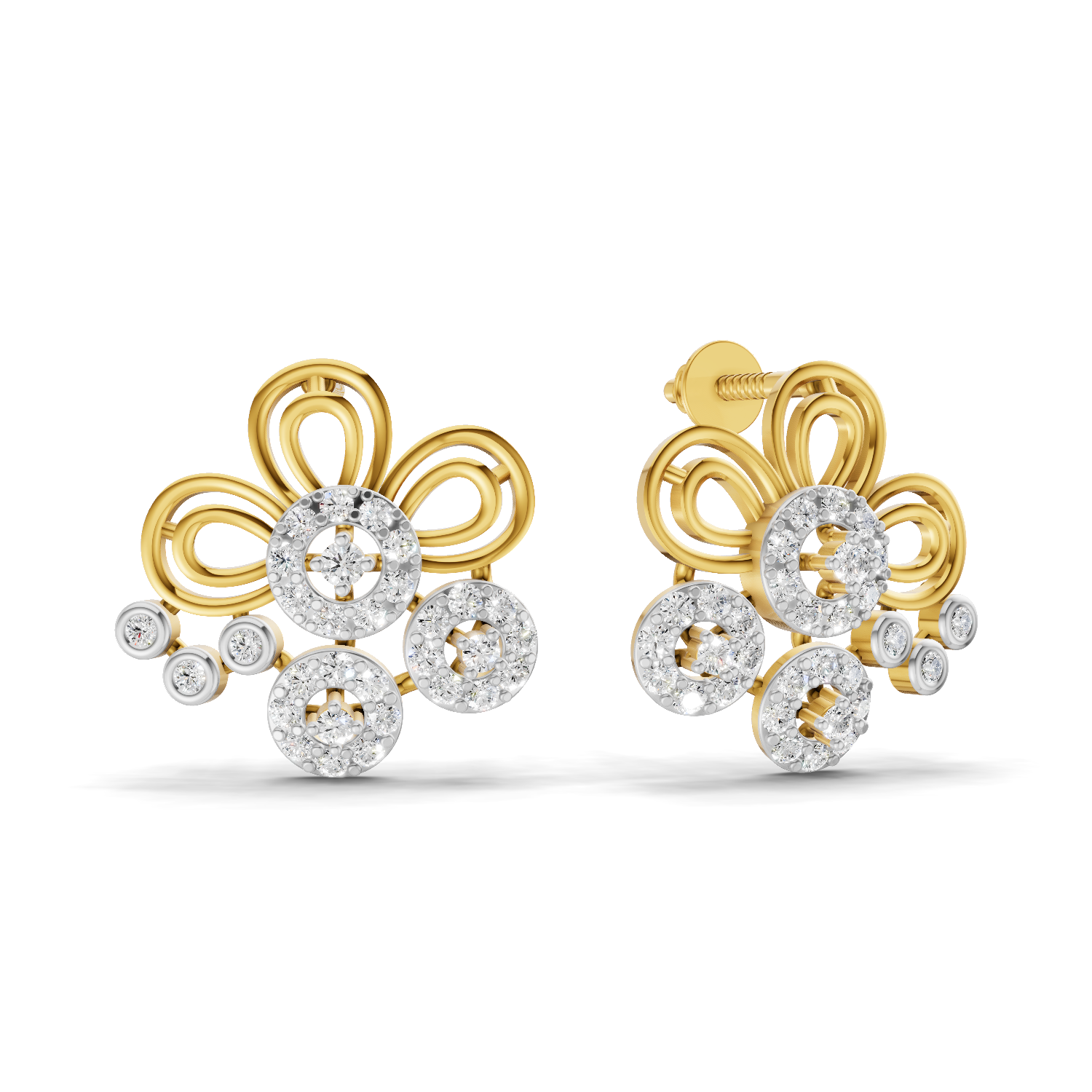 Lab Grown Diamond Earrings 0.62 Carat IGI Certified Round Shape F-G VS Quality| 925 Sterling Silver Gold Plated Diamond Cluster Earrings