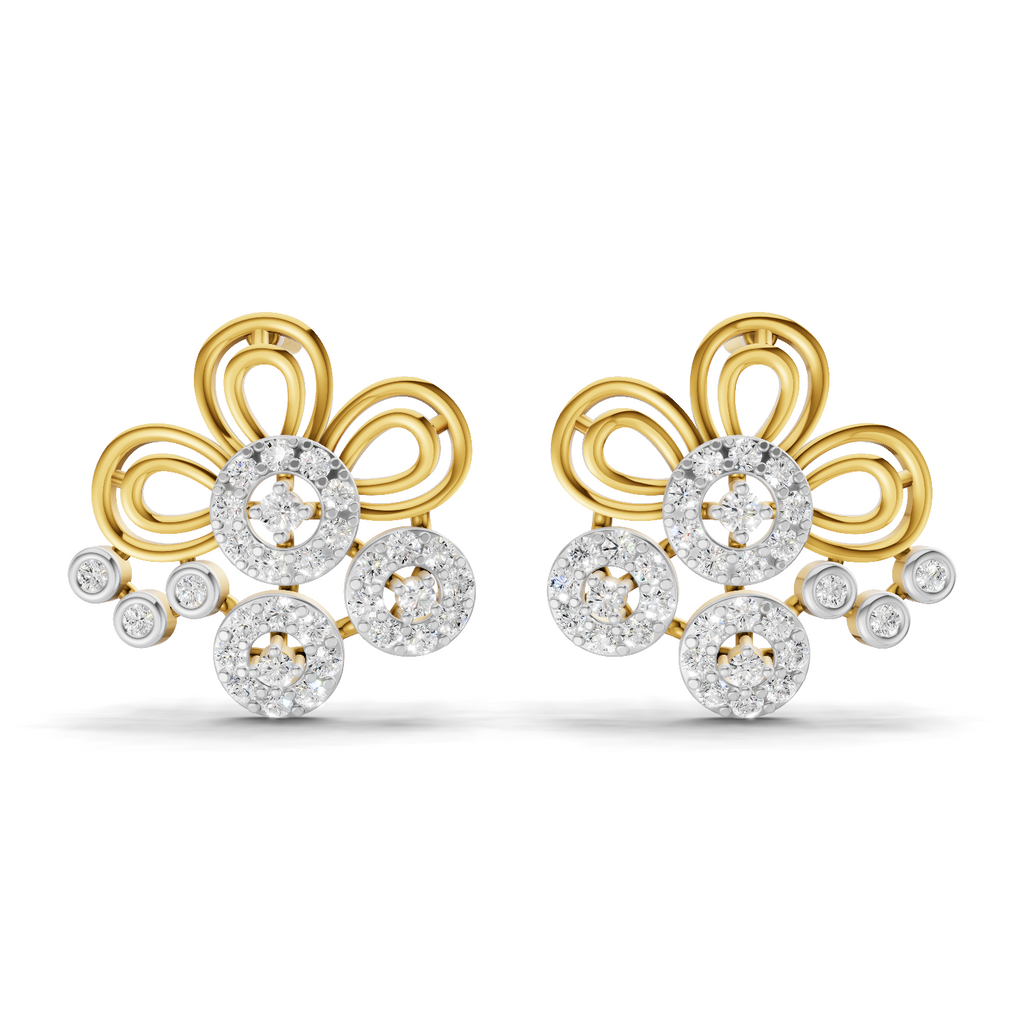 Lab Grown Diamond Earrings 0.62 Carat IGI Certified Round Shape F-G VS Quality| 925 Sterling Silver Gold Plated Diamond Cluster Earrings