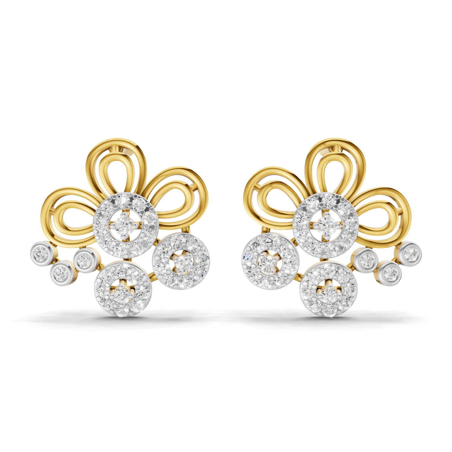 Lab Grown Diamond Earrings 0.62 Carat IGI Certified Round Shape F-G VS Quality| 925 Sterling Silver Gold Plated Diamond Cluster Earrings