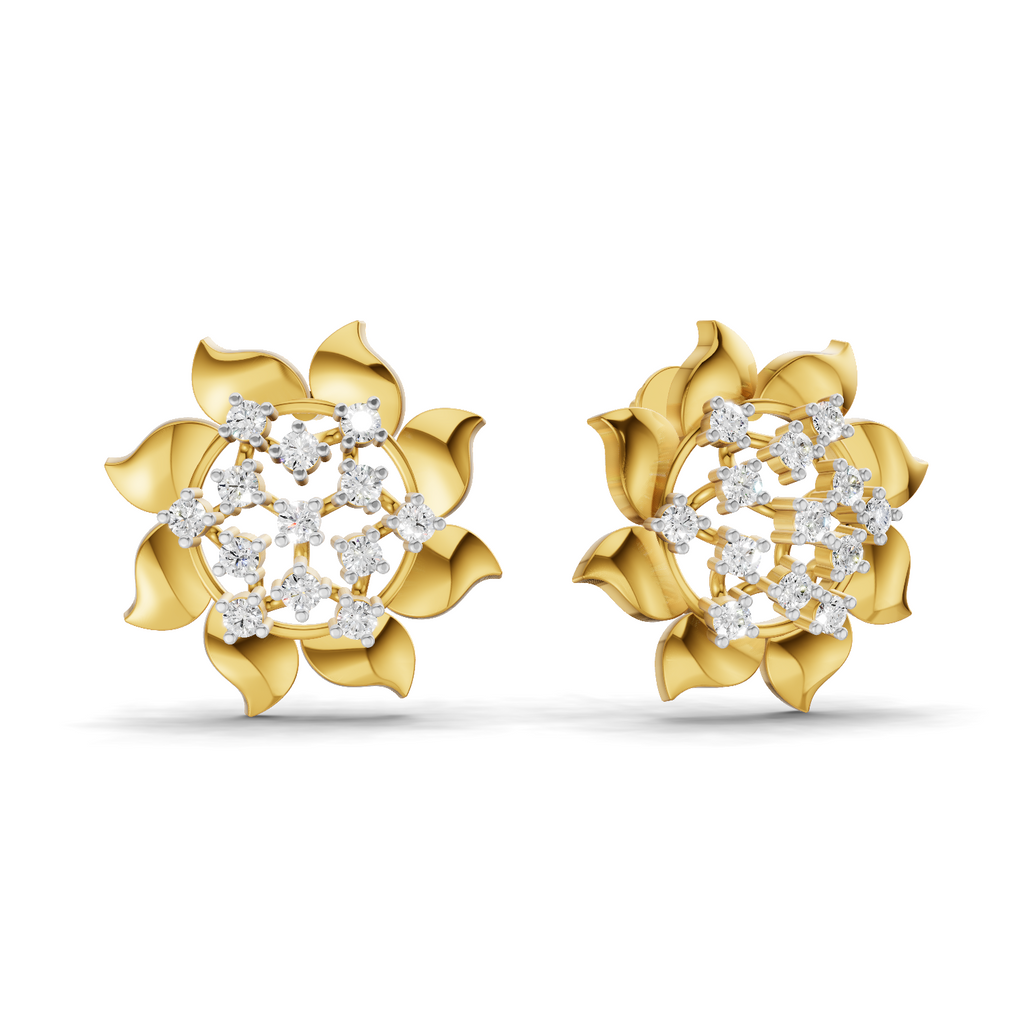 Lab Grown Diamond Earrings 0.36 Carat IGI Certified Round Shape F-G VS Quality| 925 Sterling Silver Gold Plated Diamond Petal Bloom Delight Earrings