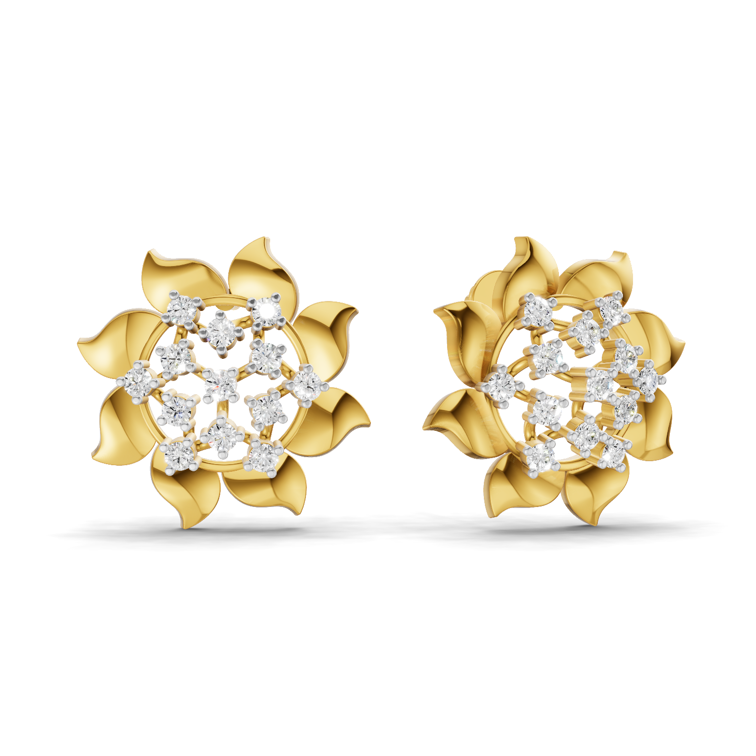 Lab Grown Diamond Earrings 0.36 Carat IGI Certified Round Shape F-G VS Quality| 925 Sterling Silver Gold Plated Diamond Petal Bloom Delight Earrings