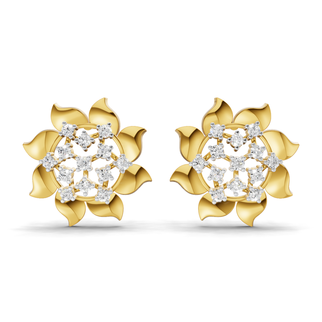 Lab Grown Diamond Earrings 0.36 Carat IGI Certified Round Shape F-G VS Quality| 925 Sterling Silver Gold Plated Diamond Petal Bloom Delight Earrings