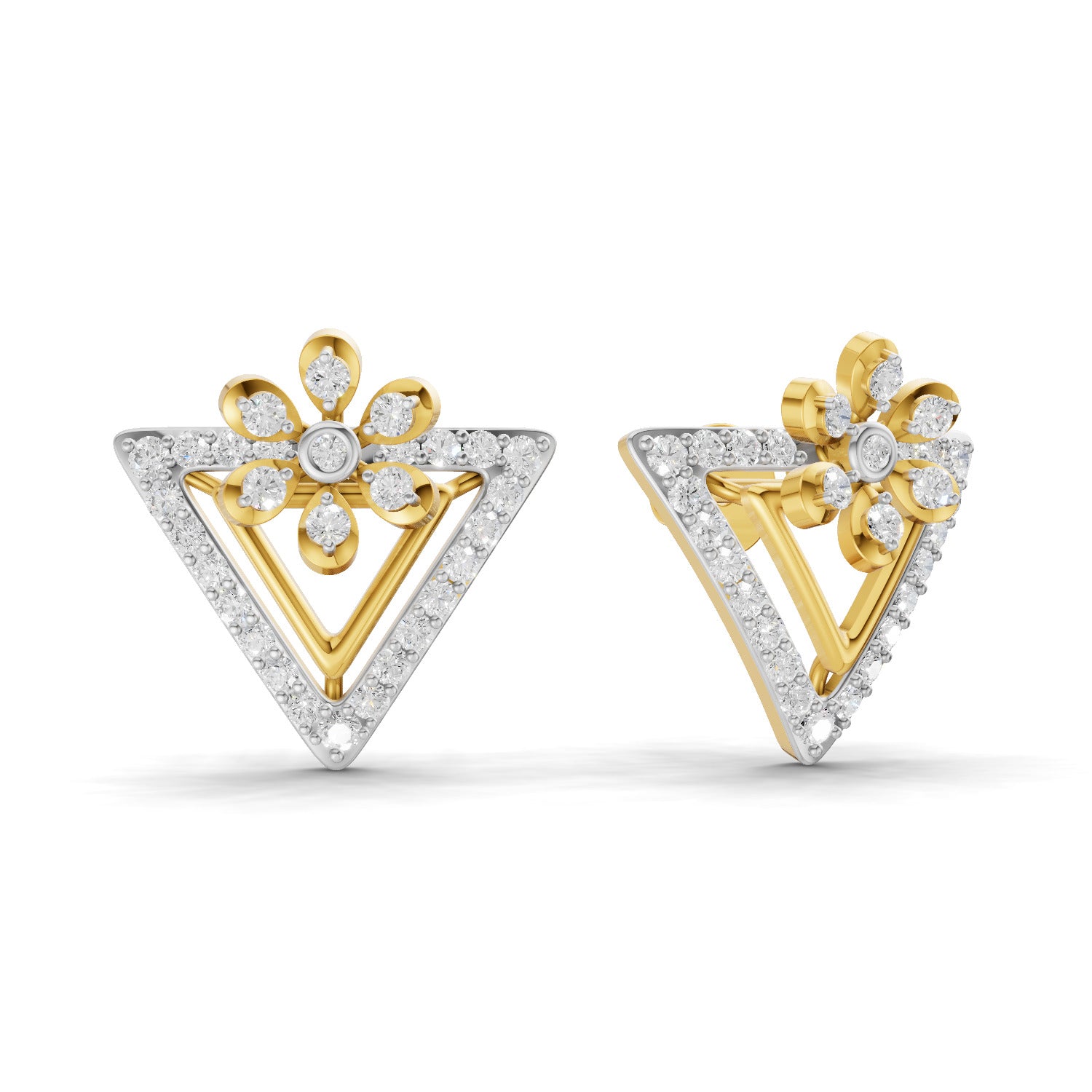 Lab Grown Diamond Earrings 0.72 Carat IGI Certified Round Shape F-G VS | 925 Sterling Silver Gold Plated Floral Earrings